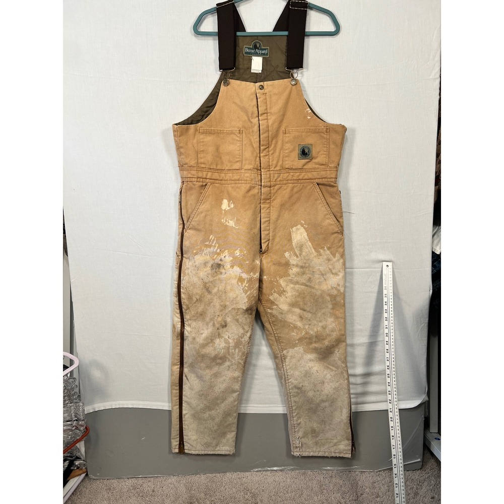 Berne Apparel Mens Insulated Duck Canvas Bib Overalls Brown Distressed Paint L S